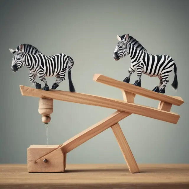 A municipality and a Zebra (Zero Basis Risk Agreement) figure engaging in an interest rate negotiation on a seesaw, illustrating risk mitigation through this financial instrument