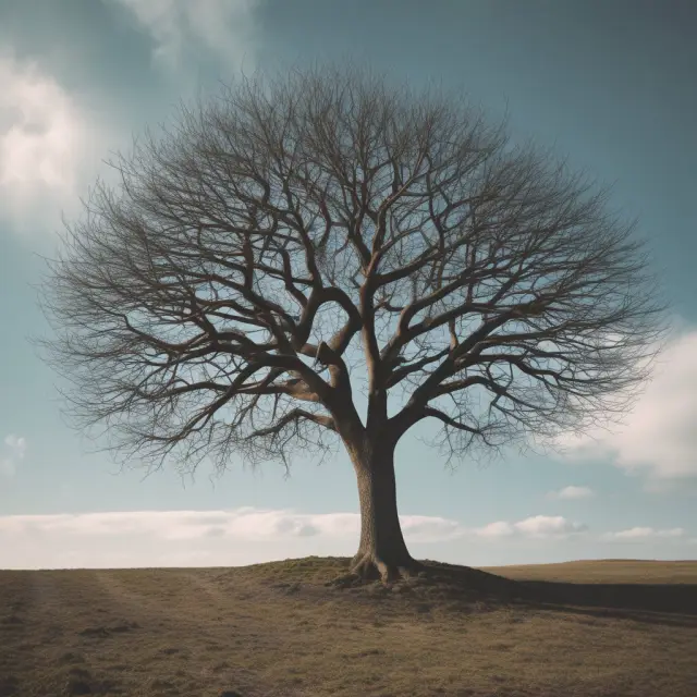 A tree with abundant branches illustrating available credit and a clear sky signifying a low credit utilization ratio