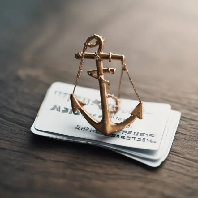 Zero balance card maintaining a low credit utilization ratio, represented by an anchor keeping a ship stable amidst turbulent financial waters