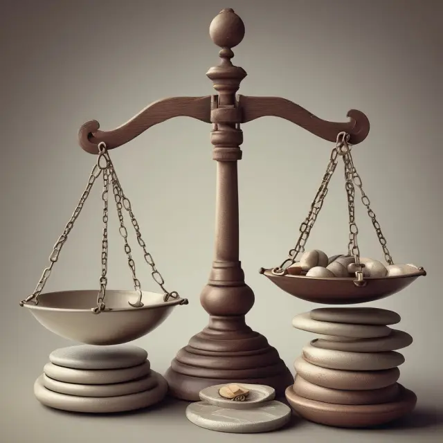 A wise guardian holding scales represents a zero-beta portfolio manager, maintaining balance and neutrality against market fluctuations.