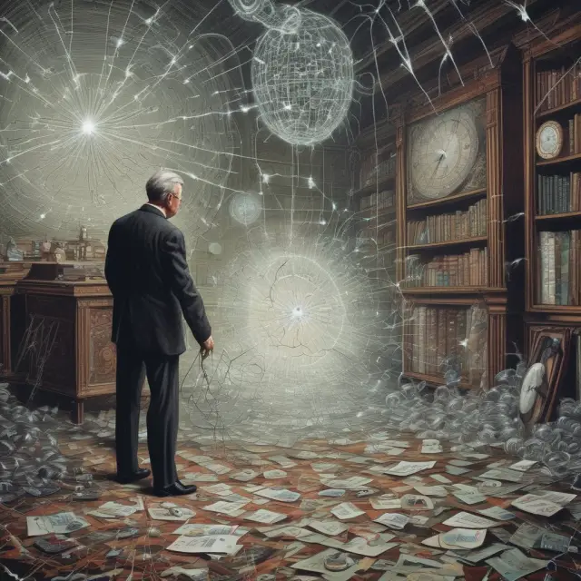 Central banker adjusting the properties of subatomic particles to represent quantitative easing