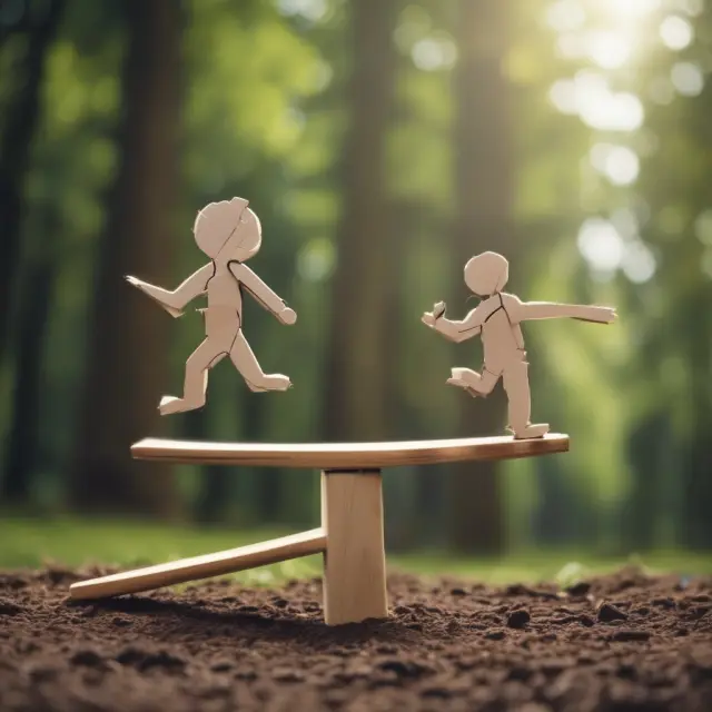 A seesaw with bags of savings on one side and investments on the other, symbolizing a balance in zero-cost strategies