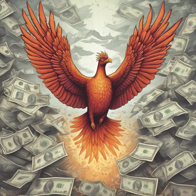 A mythical phoenix ascending from a vast ocean, signifying the growing popularity of Zero-Coupon Inflation Swaps in the derivatives market