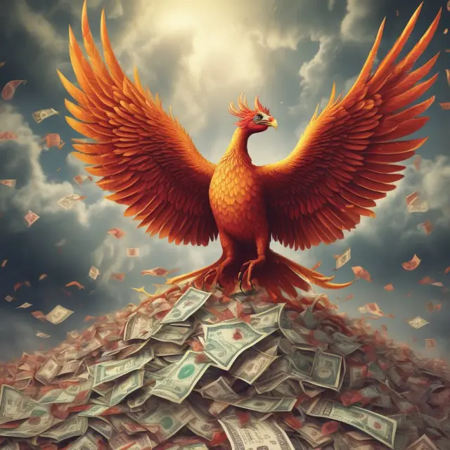 Phoenix emerging from stacked mortgage notes, symbolizing financial transformation in the zero-coupon market