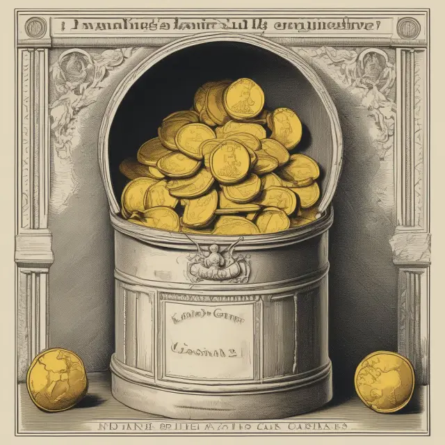 Zero-coupon bond visualized as a time capsule releasing gold coins symbolizing imputed interest