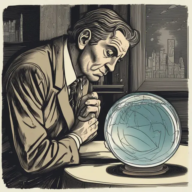 An institutional investor examines a crystal ball containing zero-coupon bonds, reflecting on tax planning strategies and compounded returns