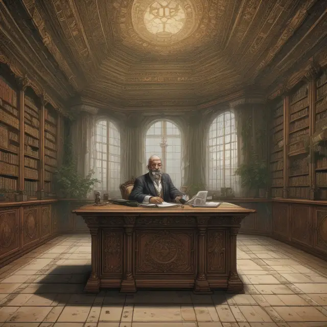 An oracle in a treasure room provides answers to institutional investors