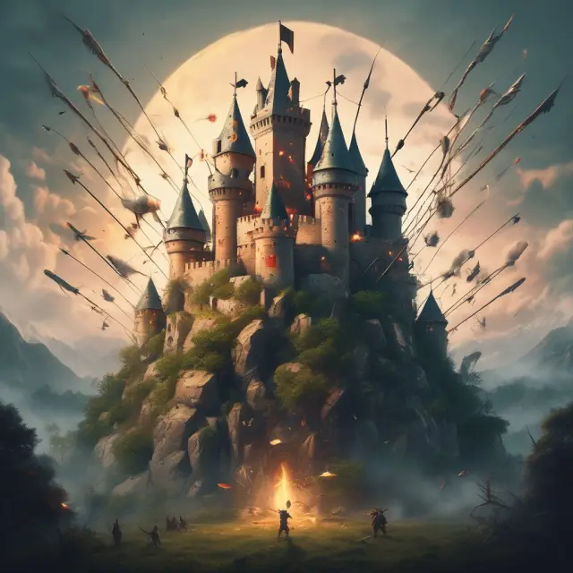 A castle defended by knights and walls is besieged by arrows representing unknown zero-day attacks. Users must stay updated and vigilant to protect against these threats.