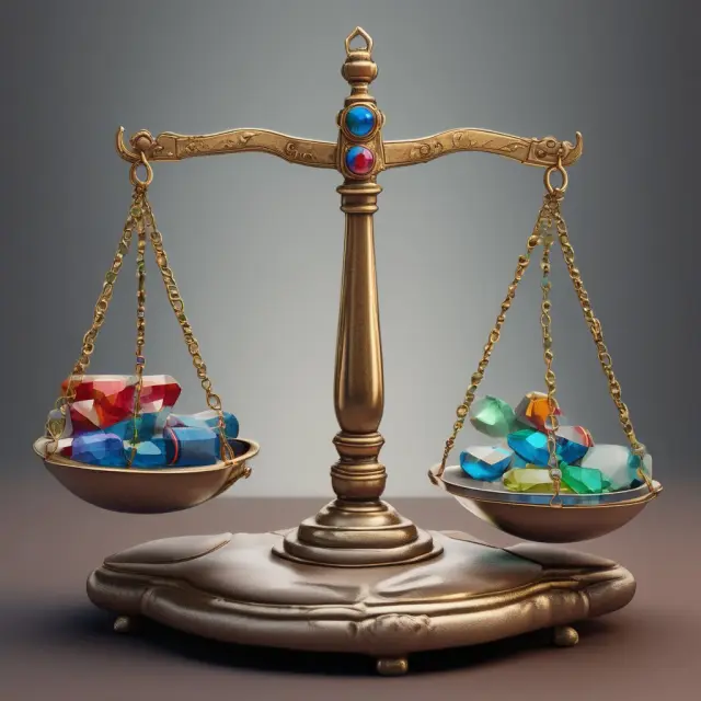 Image of a scale tipping between two sides, each side adorned with precious stones representing advantages and disadvantages of zero-dividend preferred stocks.