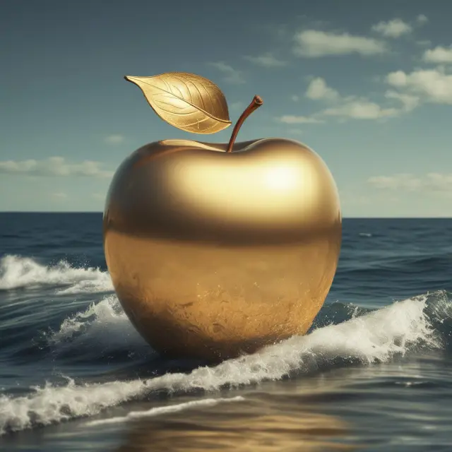 An investor hesitantly grasping an uncertain golden apple representing zero-dividend preferred stocks amidst turbulent financial waters.