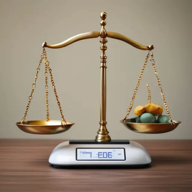 Scales balanced on a table, one side holding a golden customer satisfaction coin, the other a shield of fraud protection