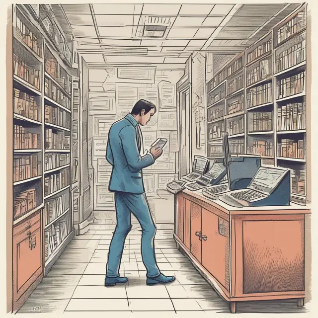 An adversarial figure attempts to purchase small items online with stolen credit card data, only to be blocked by an unwavering financial institution enforcing zero-floor limits
