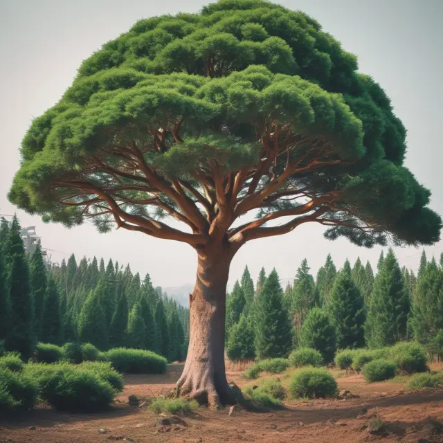An evergreen tree symbolizing a zero layoff policy, with employees as leaves, weathering economic storms