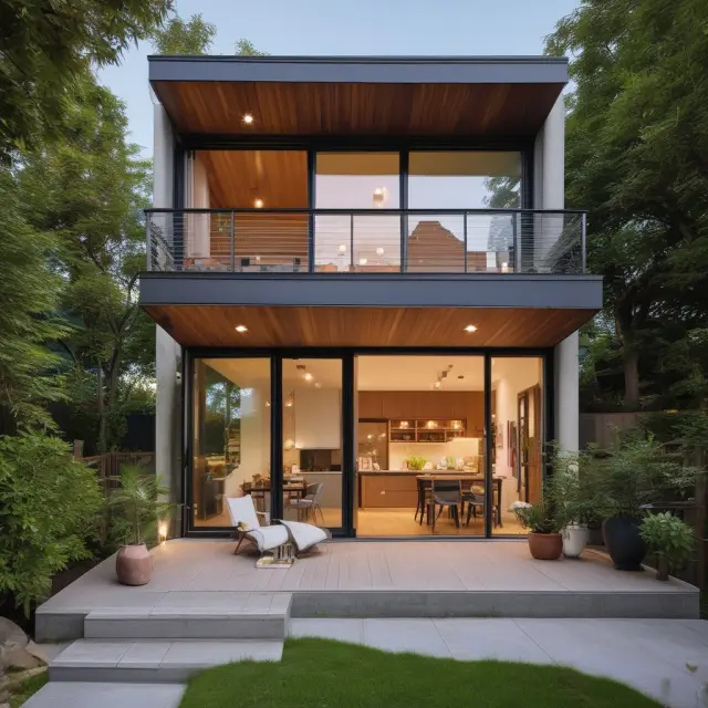 Zero-lot-line house with thoughtfully designed privacy elements, vertical expansion through multiple stories, and an appealing outdoor living space