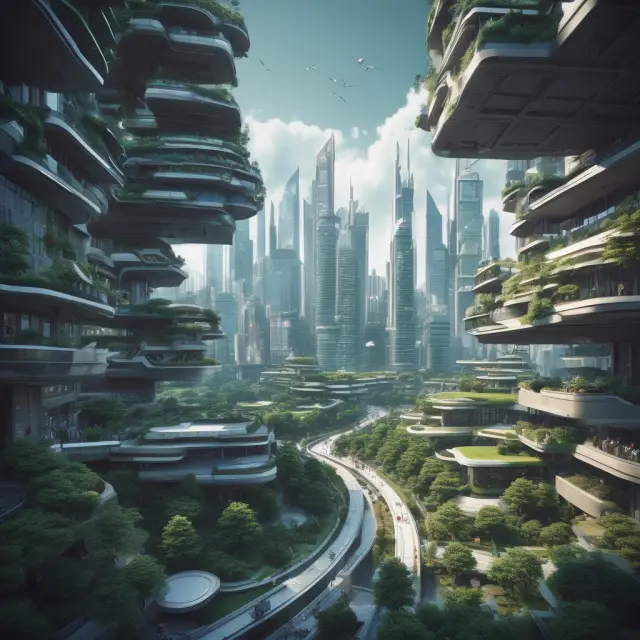 A vibrant city scene featuring a connected network of compact zero-lot-line houses symbolizing urban renewal and progress