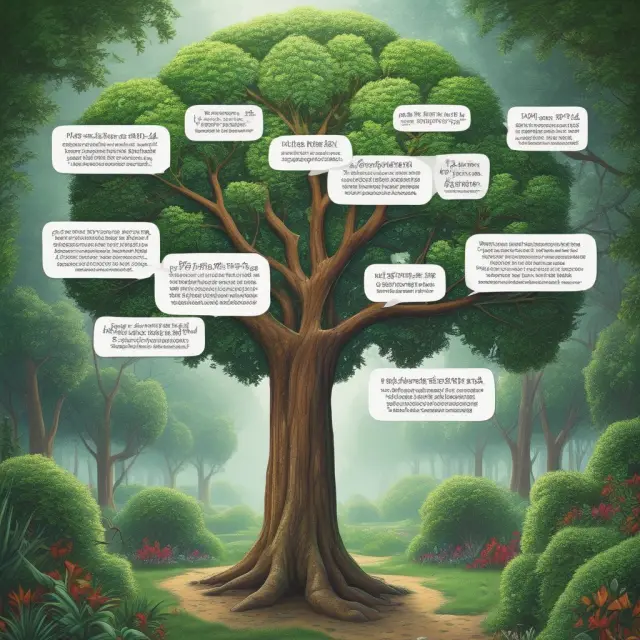 A garden filled with binary decision trees, symbolizing the real-world case studies of optimized zero-one integer programming solutions in various industries