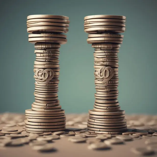 Columns of coins merging to form a zero point in balance sheet reconciliation