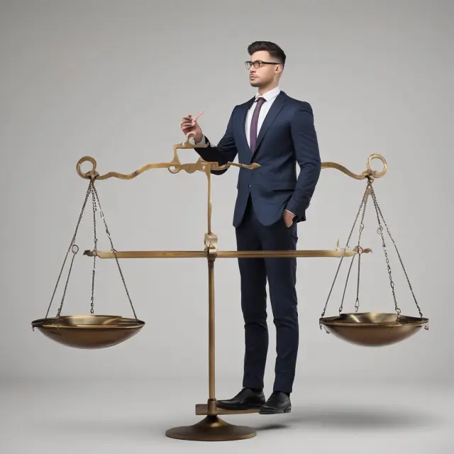 Zero-proof bookkeeper in front of a balance scale, checking for equity through reconciliation