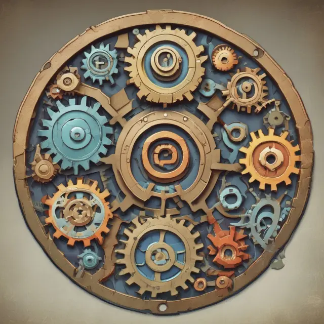 Wheels of different countries interconnected by VAT gears symbolizing unity and interdependence within the global economy