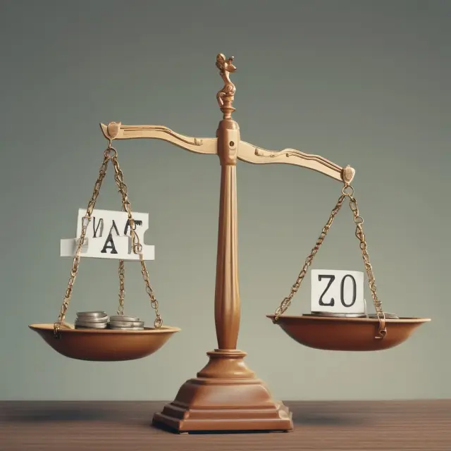 An image of a scale with exempt goods on one side and zero-rated goods on the other, balancing at the VAT rate of 0%