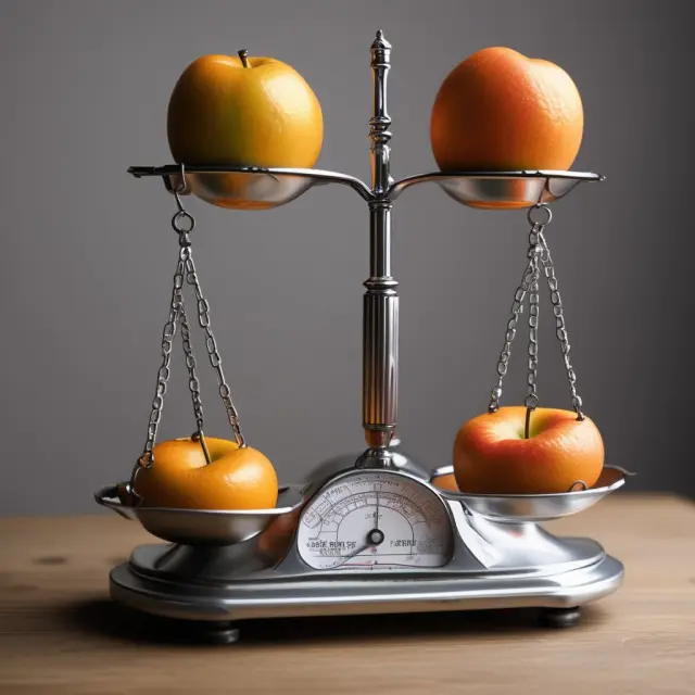Apples and oranges representing zero-rated goods balanced on a scale, symbolizing their importance in the economy.