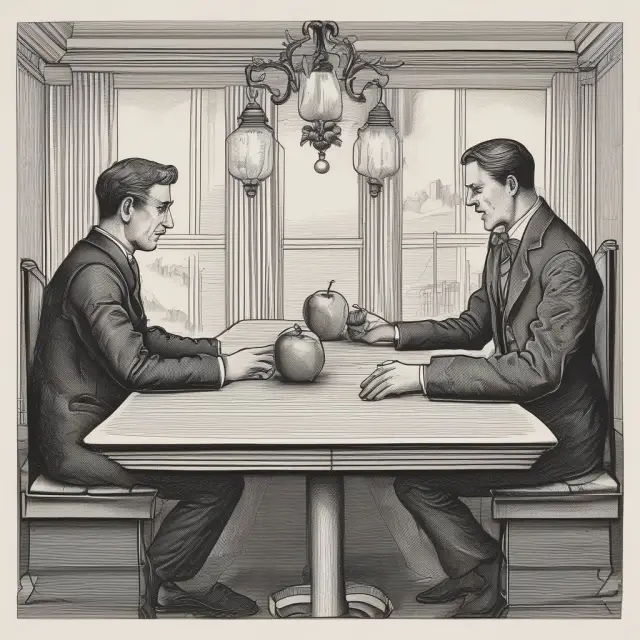An image depicting two individuals confronted with the Prisoner