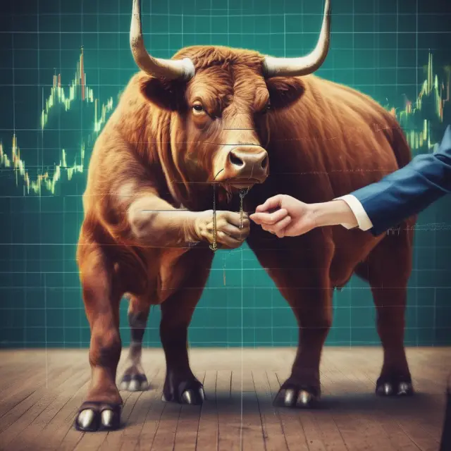 A protective bull and bear shaking hands over a stock chart depicting a zero cost collar strategy