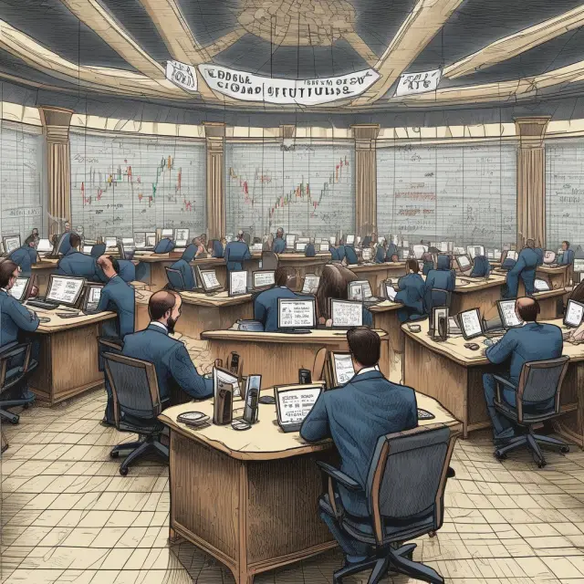 Traders waiting for zero upticks in a chaotic stock market scene. SEO: Zero Uptick Traders