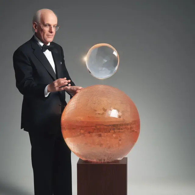 Edward I. Altman introducing the Zeta Model in a crystal ball, symbolizing financial prediction and analysis