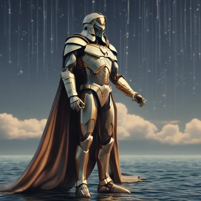 A guardian Zeta Model observing a vast ocean of financial data, indicating potential bankruptcies