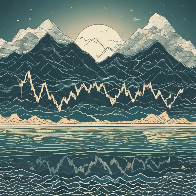 Zig Zag indicator illustrating swing highs (peaks) and lows (valleys) in a tranquil lake, symbolizing market trends