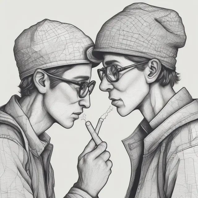 Two friends exchanging zero-knowledge proofs to maintain their secret, enhancing cryptographic trust.