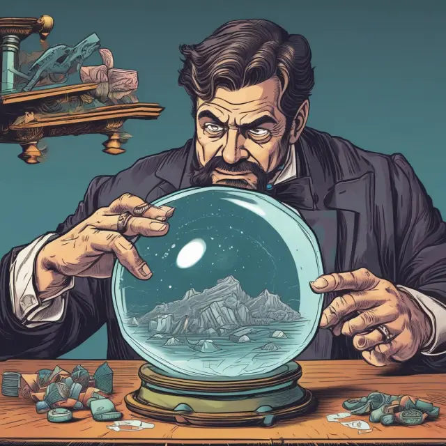 A vigilant eye inspecting a crystal ball containing zk-SNARK tokens, representing the ongoing examination of concerns and countermeasures.