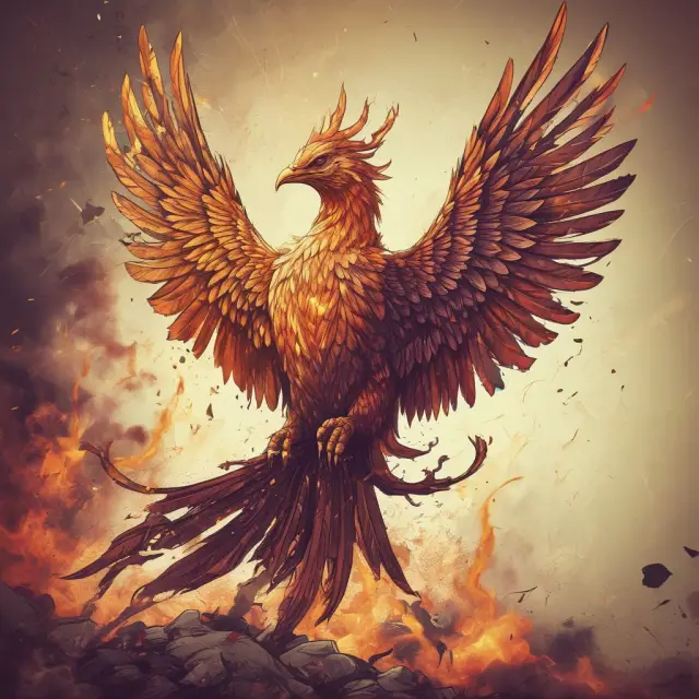 A phoenix rising from the ashes represents the rebirth of improved zk-SNARKS through zK-ConSNARK, emphasizing enhanced security and privacy in blockchain technology.