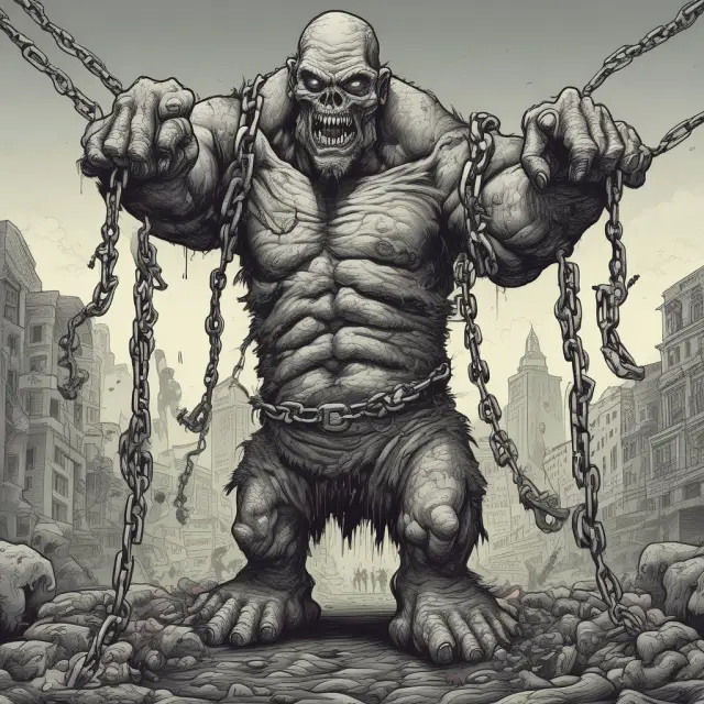 Zombie banks depicted as oversized creatures chained to governments, symbolizing financial life support