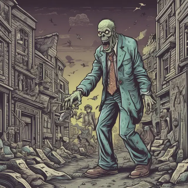 A ghostly collector reaching out from the depths with a claw to grab old zombie debts, emphasizing financial protection strategies.