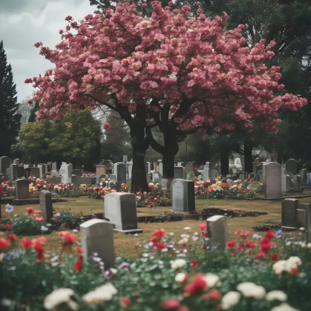 An image of a graveyard where zombie ETFs, represented by wilted flowers, lay among the thriving and profitable funds