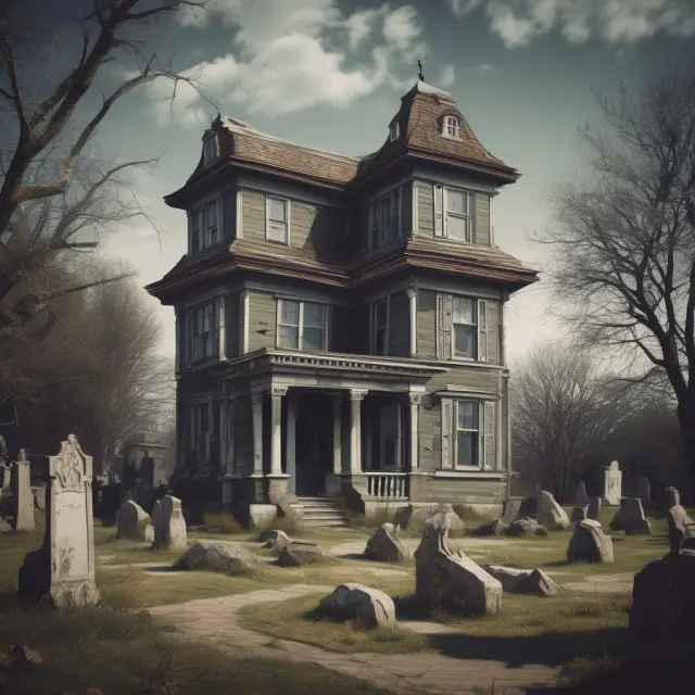 A decaying home rises as a zombie amidst traditional foreclosures, representing misunderstandings and community burdens
