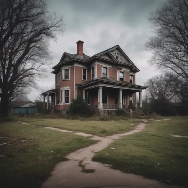 Decaying mansion representing an abandoned property with a zombie title, negatively affecting the values and desirability of the neighborhood.