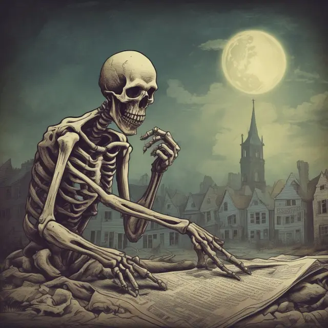 A skeletal hand symbolizing lenders holding an hourglass representing zombie titles and unpaid mortgages