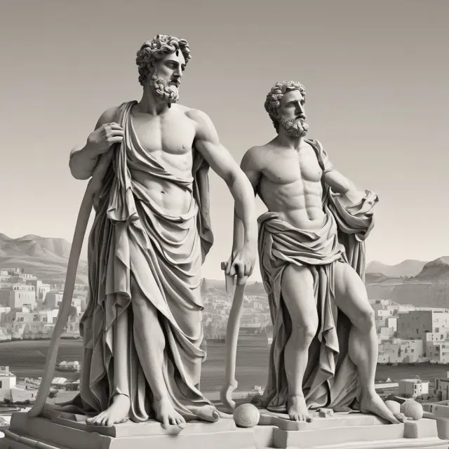 Gods Apollo and Athena examining a zomma scale to assess the risk profile of derivative investments