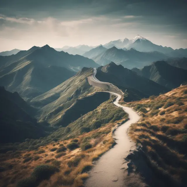 Technical analysis journey up a mountain, with support & resistance zones marked on the chart as milestones in the climb towards stock market success.