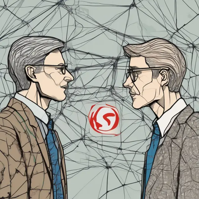 An image of two minds intertwined, symbolizing the process of finding common ground during negotiations within a vast network of potential solutions