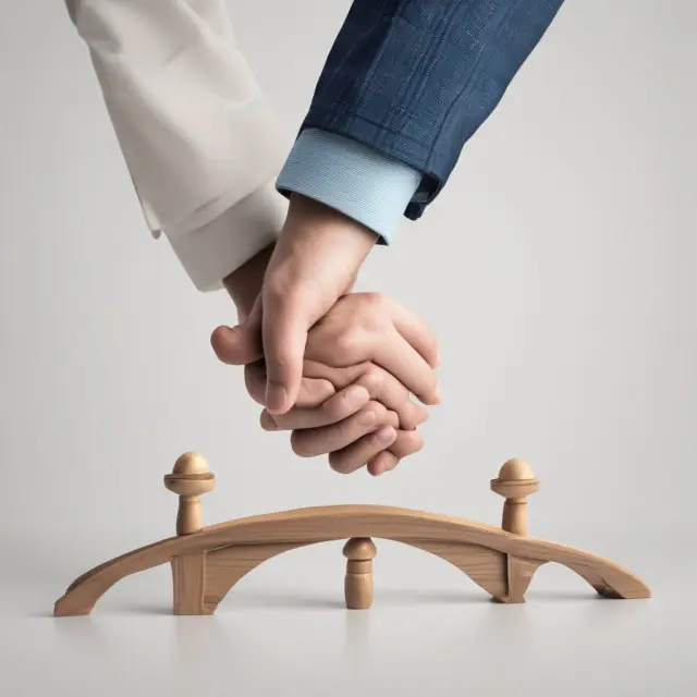 Two hands forming a bridge over the Zone of Possible Agreement (ZOPA), illustrating effective communication