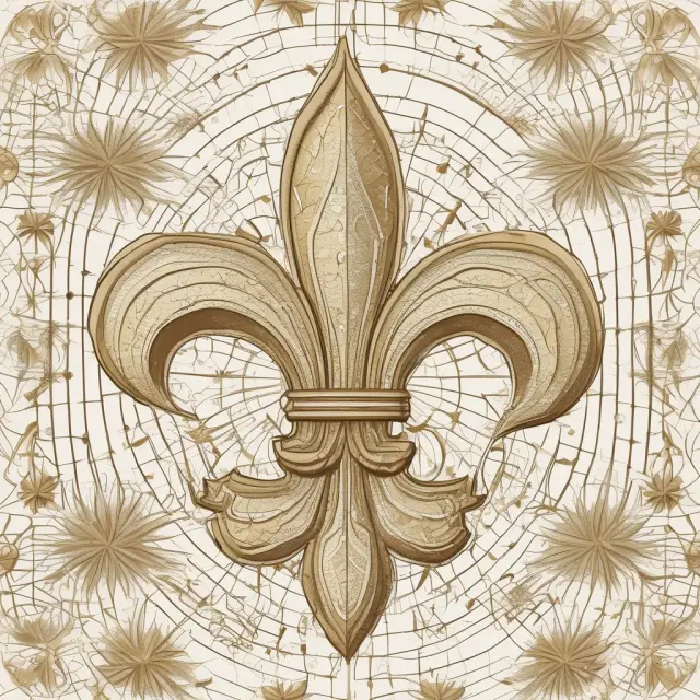 Golden fleur-de-lis represents z-score calculation amidst data points, with petals extending towards mean and standard deviations