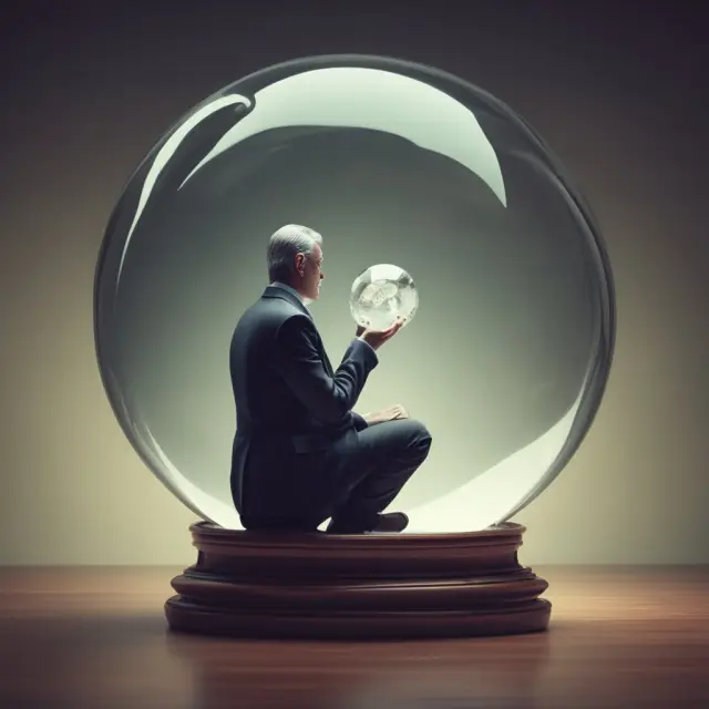 An investor sits with a crystal ball displaying various CMO tranches. The Z tranche glows softly in the foreground, symbolizing its potential long-term appeal.