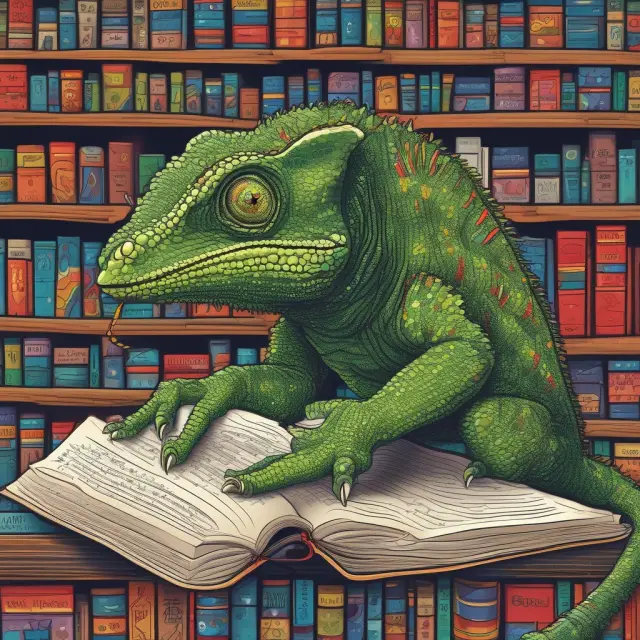 A chameleon reading 